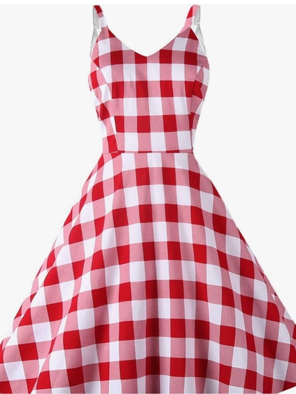 Red Gingham Midi Dress with Flattering Fit